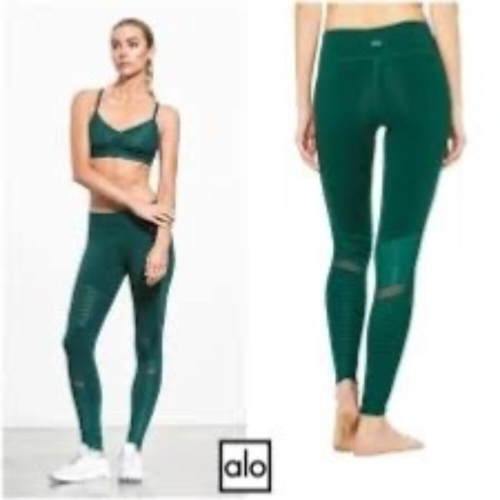 Alo Green Yoga Moto Legging Size Medium